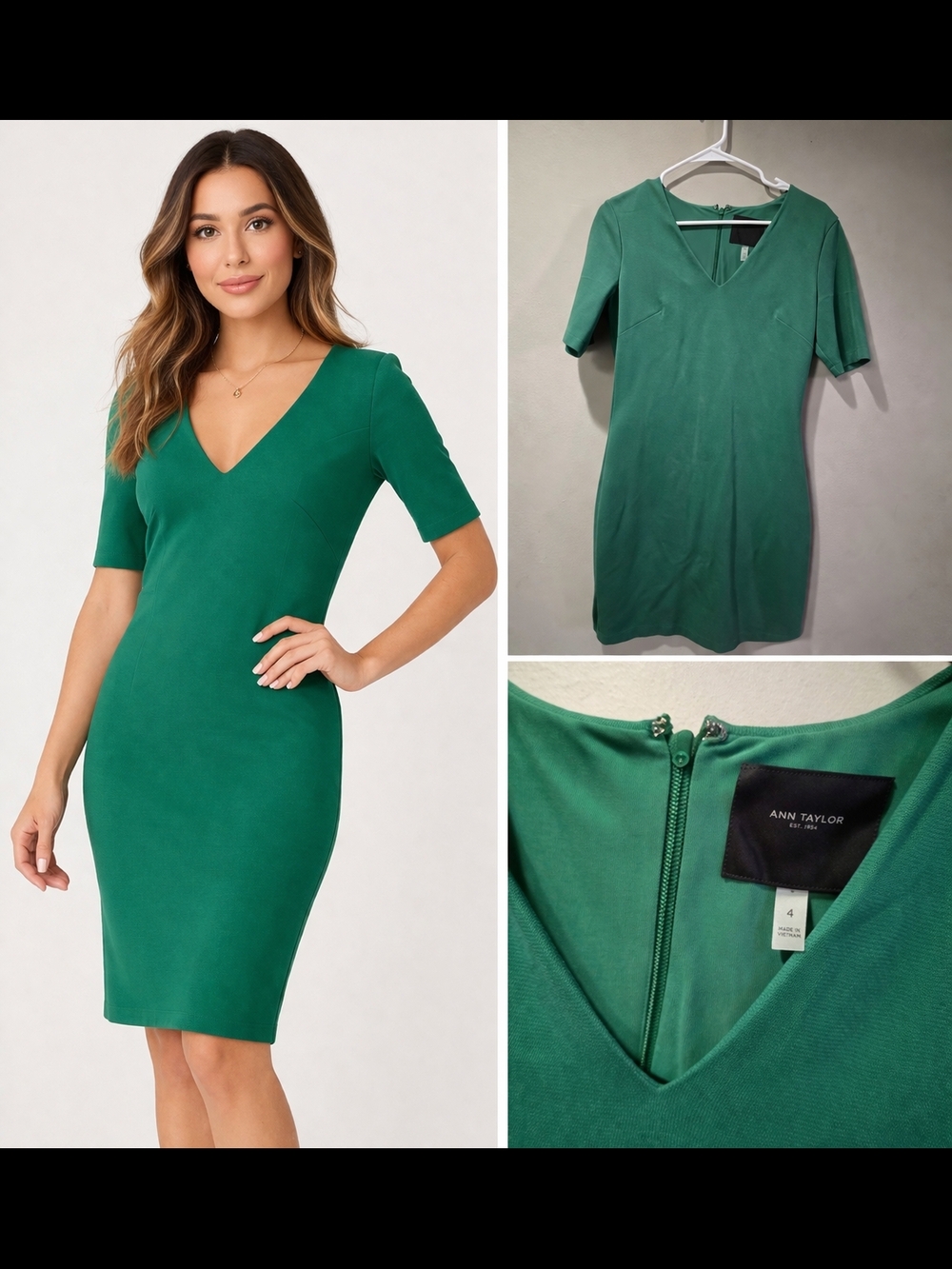 Ann Taylor Green V-Neck Sheath Dress